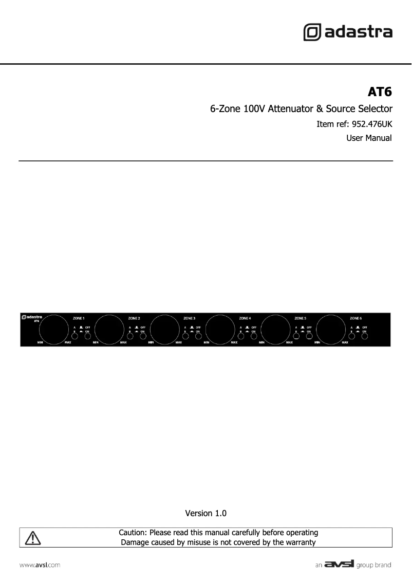 Page 1 de la notice Manuel utilisateur Adastra AT6