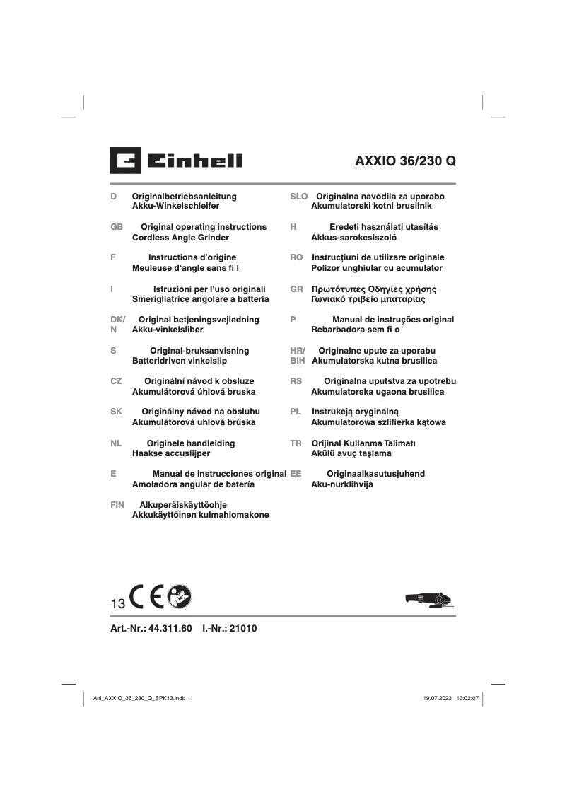 Page n°1 - Manuel utilisateur Einhell AXXIO 36/230 Q