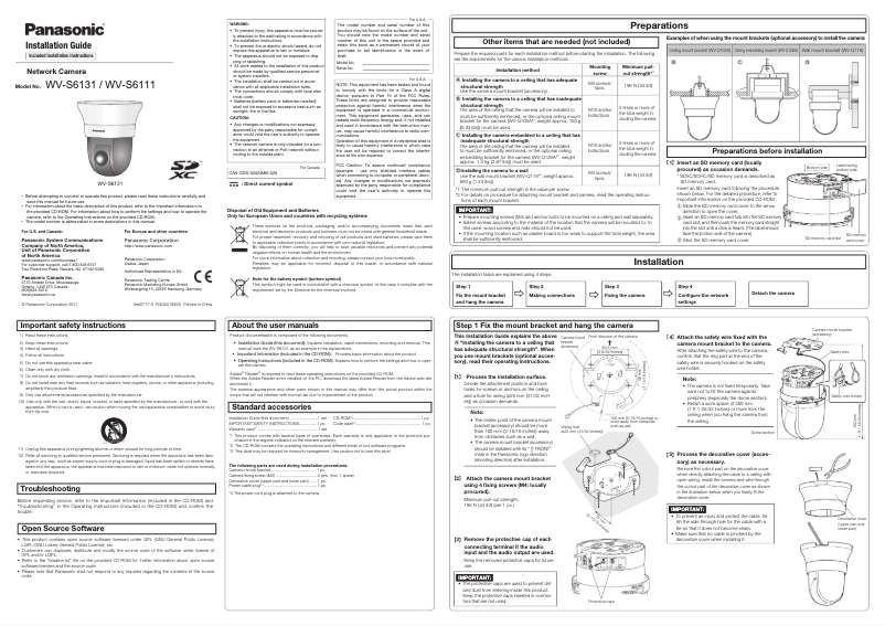 Page 1 de la notice Manuel utilisateur Panasonic WV-S6111
