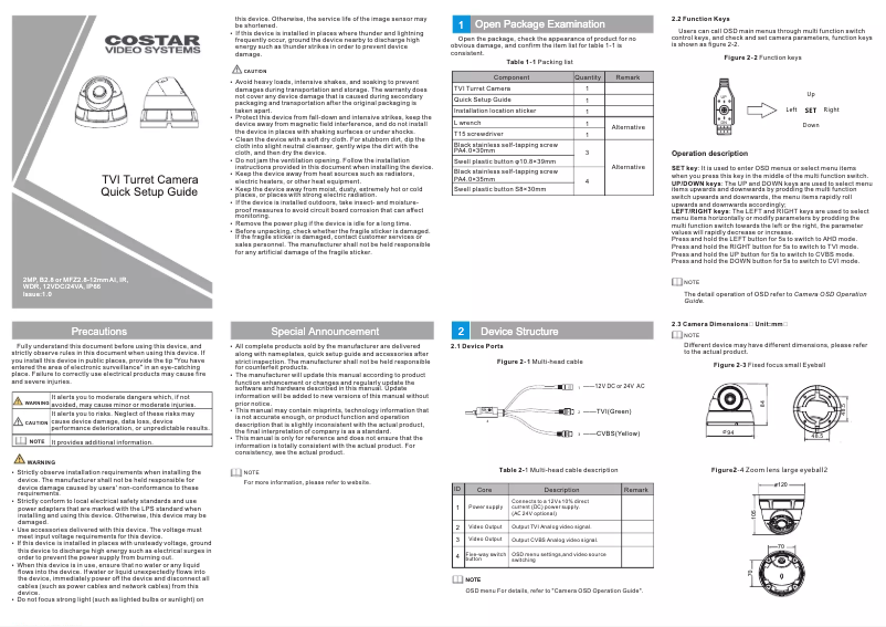 Page 1 of the manual User Manual Costar CTT2S28VI