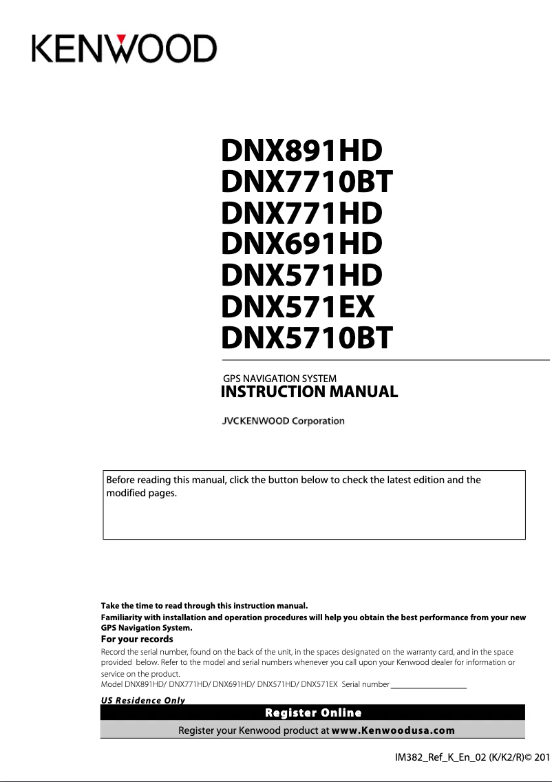 Page n°1 - Manuel utilisateur Kenwood eXcelon DNX891HD