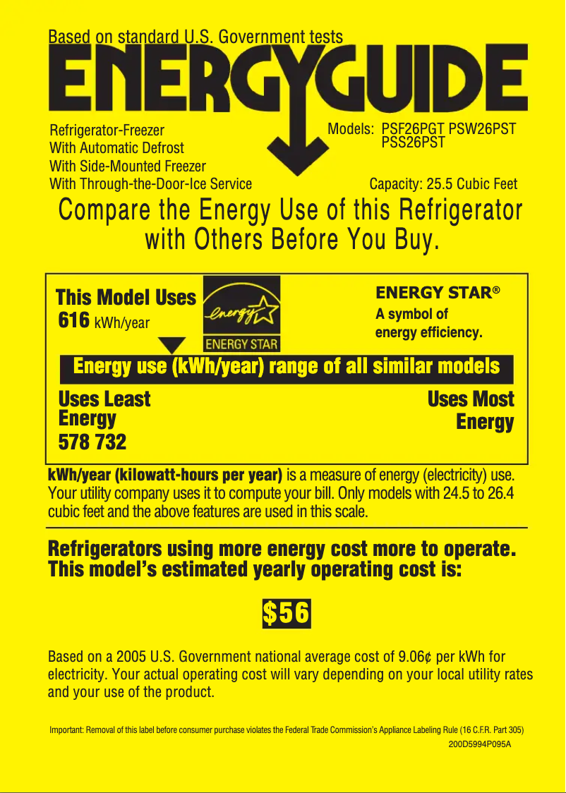 Page n°1 - Label énergétique GE Profile PSF26PGTBB