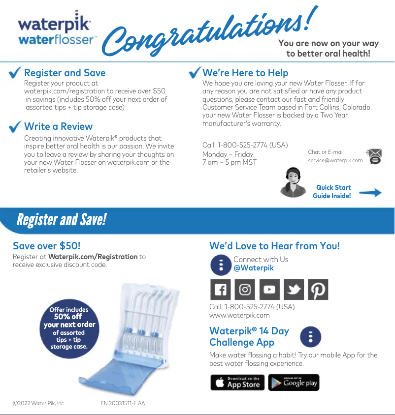 Page 1 de la notice Guide de démarrage rapide Waterpik WP-450