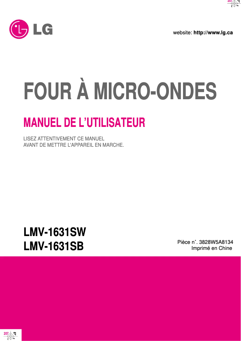 Page 1 de la notice Manuel utilisateur LG LMV-1631SW
