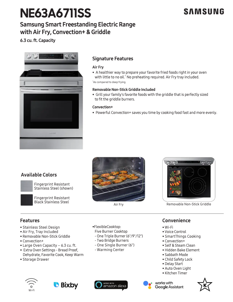 Página 1 del manual Ficha técnica Samsung NE63A6711SG