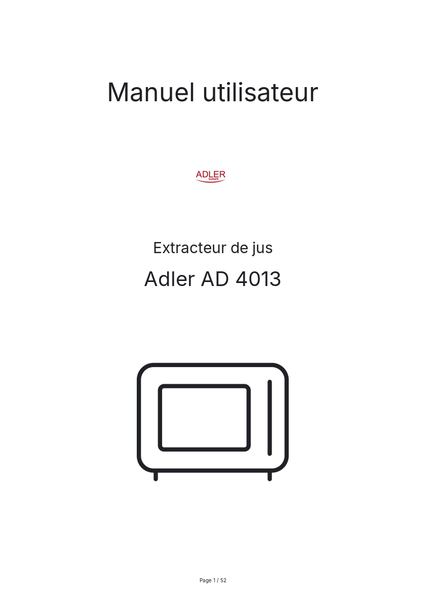 Page n°1 - Manuel utilisateur Adler AD 4013