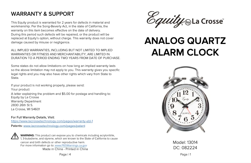 Page 1 de la notice Manuel utilisateur La Crosse Technology 13014