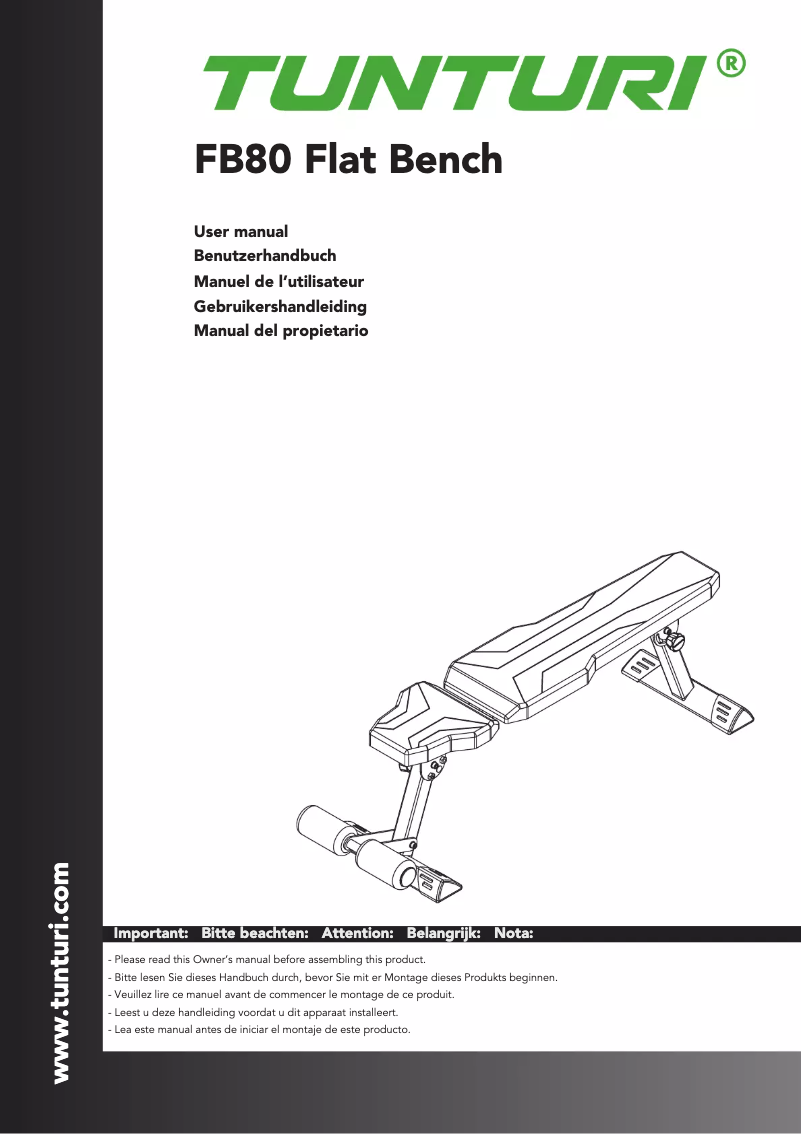 Page 1 de la notice Manuel utilisateur Tunturi FB80 Flat Bench
