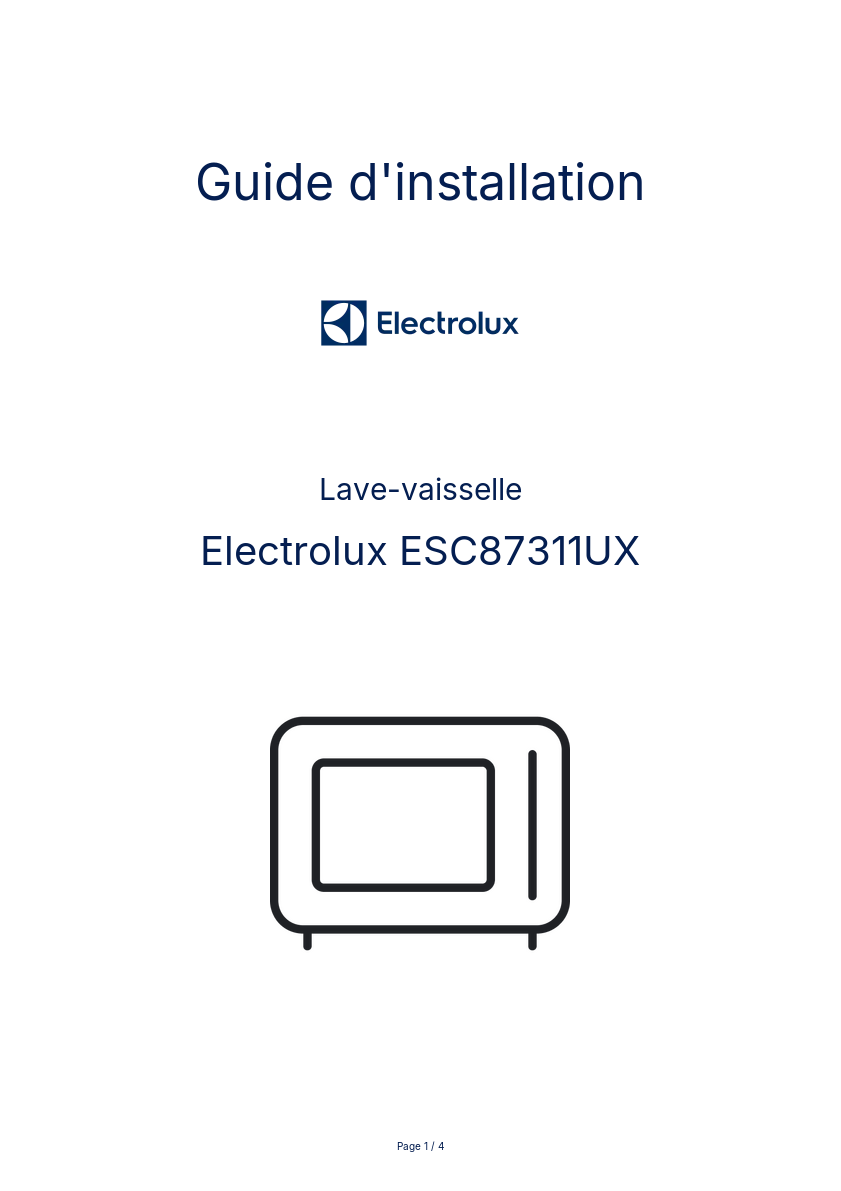 Page n°1 - Guide d'installation Electrolux ESC87311UX