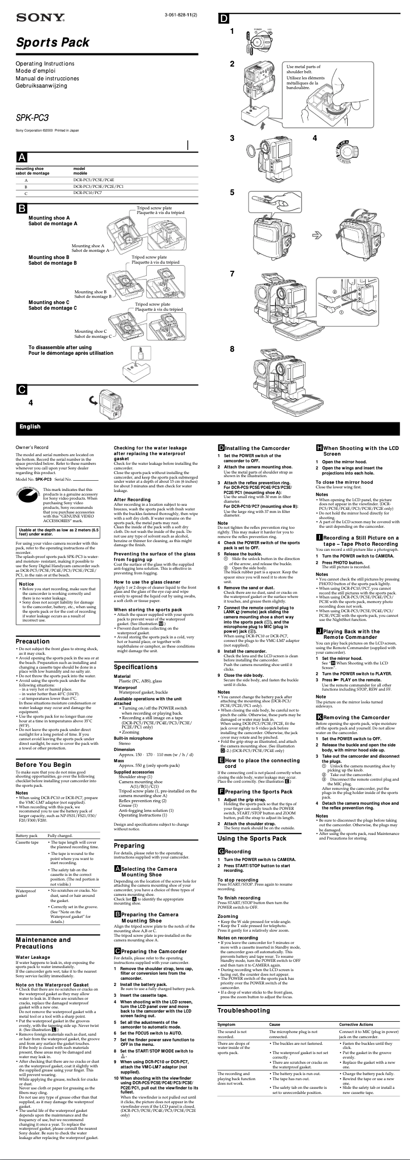 Página 1 del manual Manual de usuario Sony SPK-PC3
