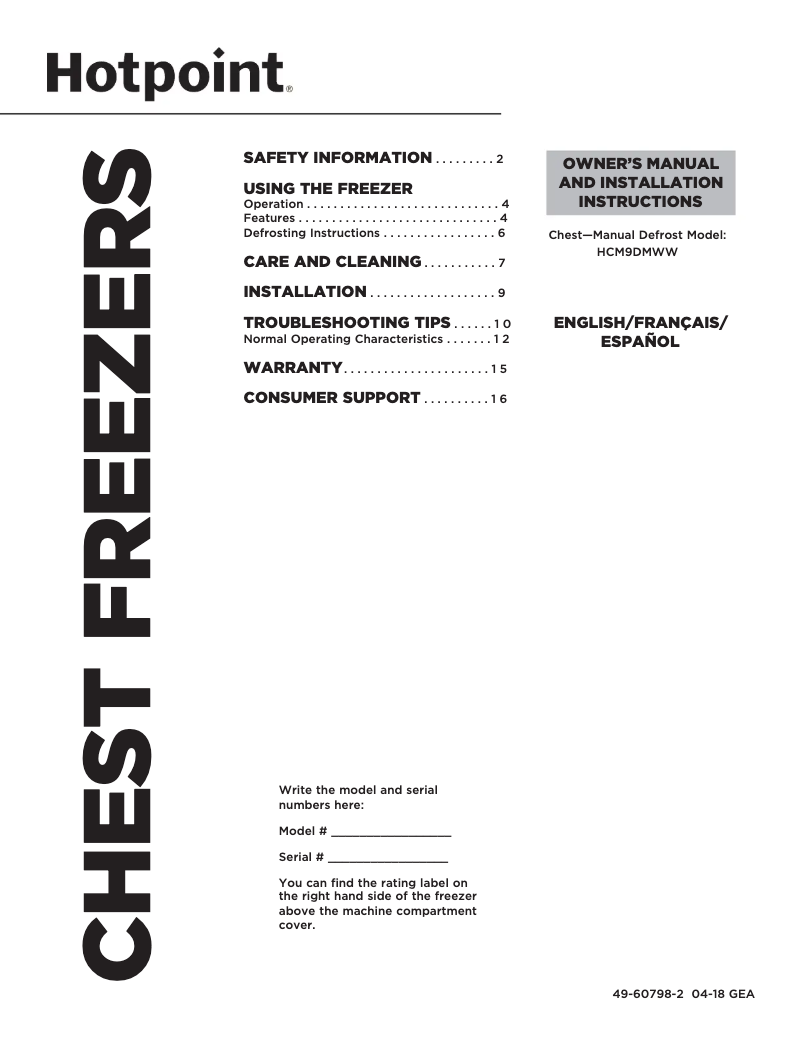 Page n°1 - Manuel utilisateur GE HCM9DMWW