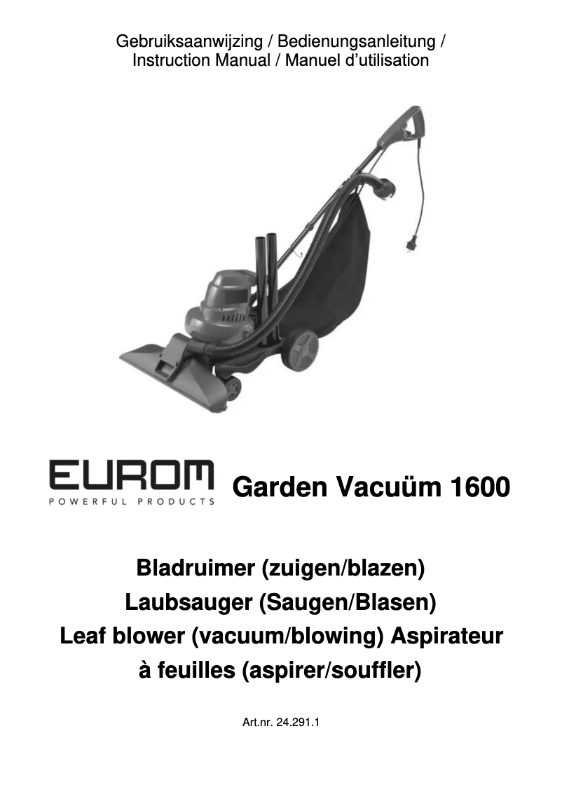 Page 1 de la notice Manuel utilisateur Eurom Garden Vacuum 1600