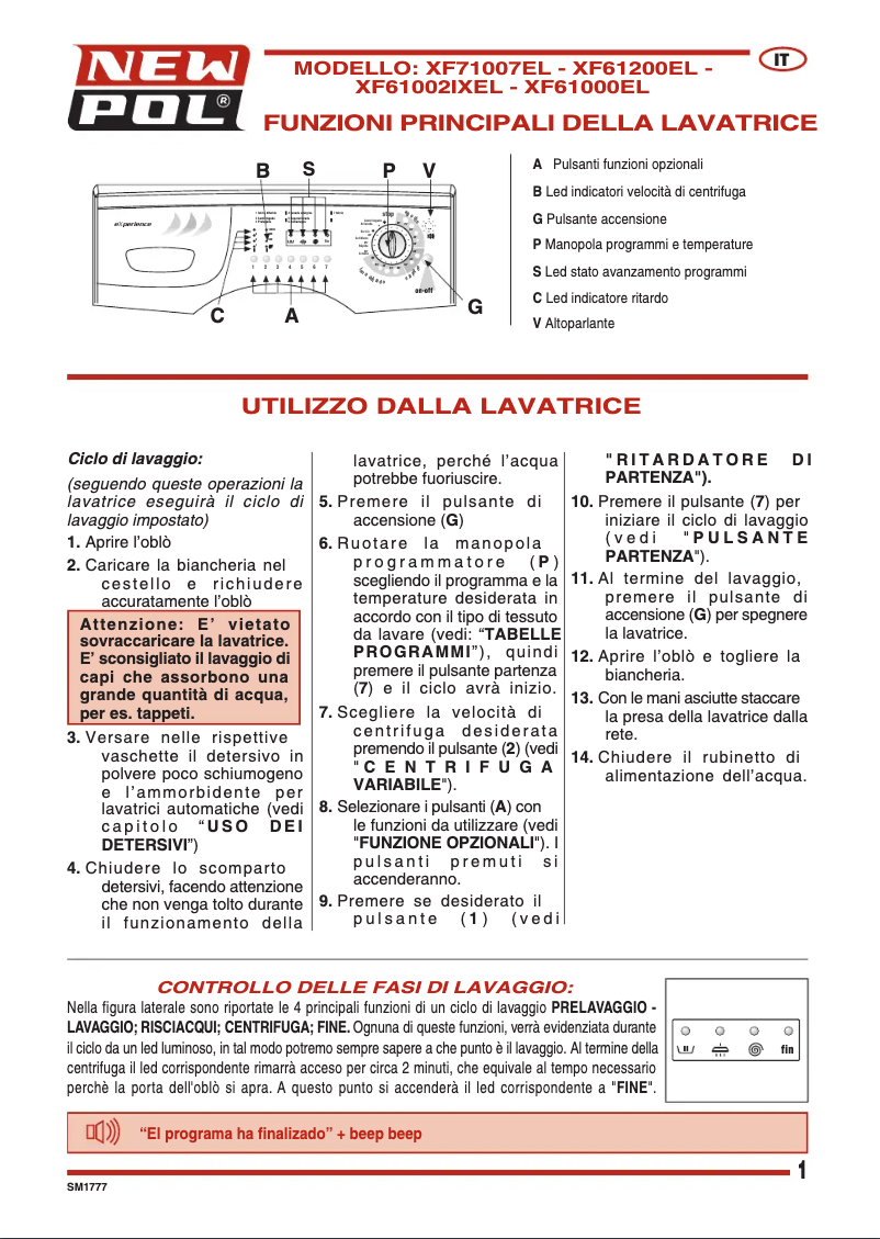 Page 1 de la notice Manuel utilisateur New Pol XF6 1000EL
