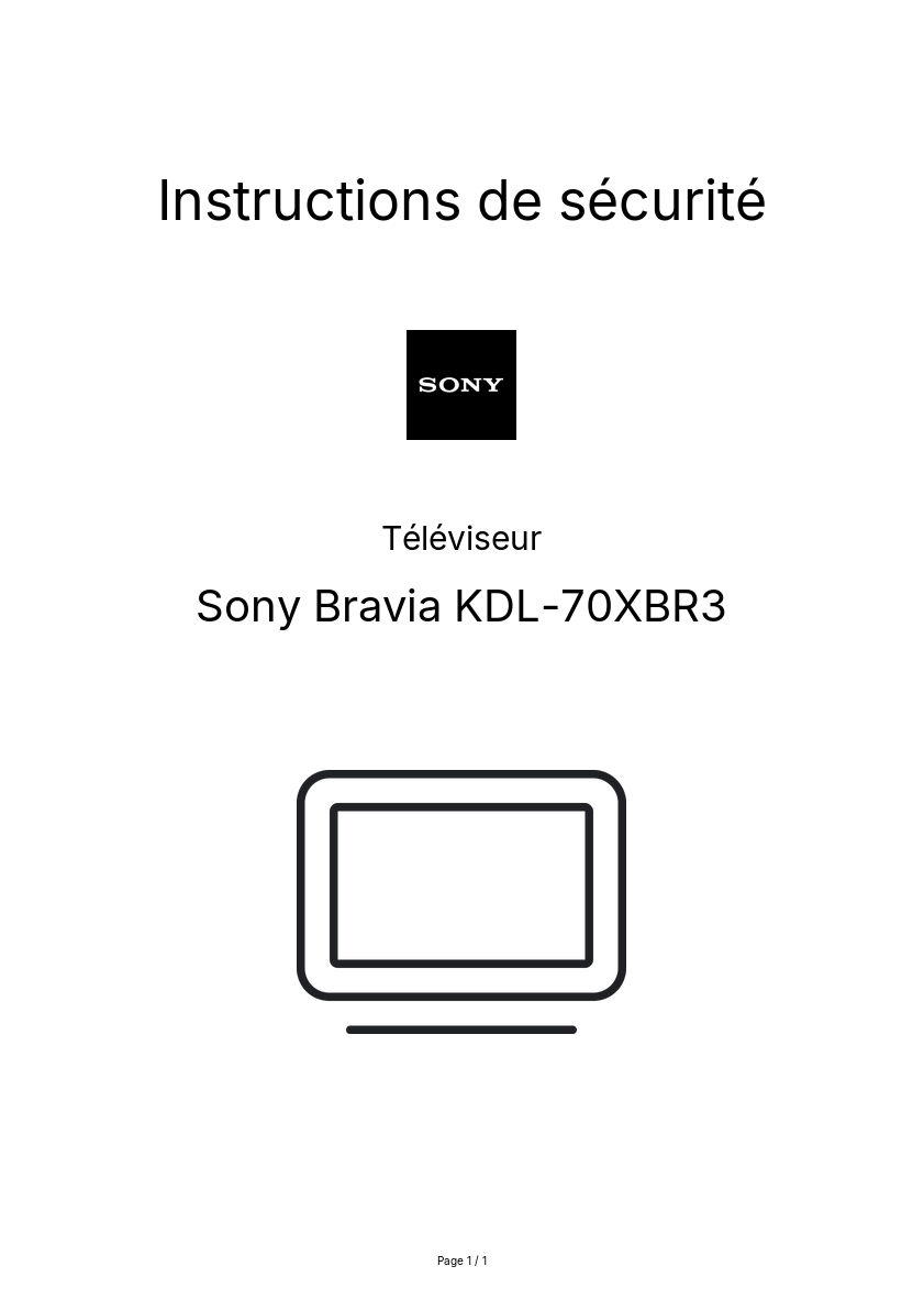 Page n°1 - Instructions de sécurité Sony Bravia KDL-70XBR3