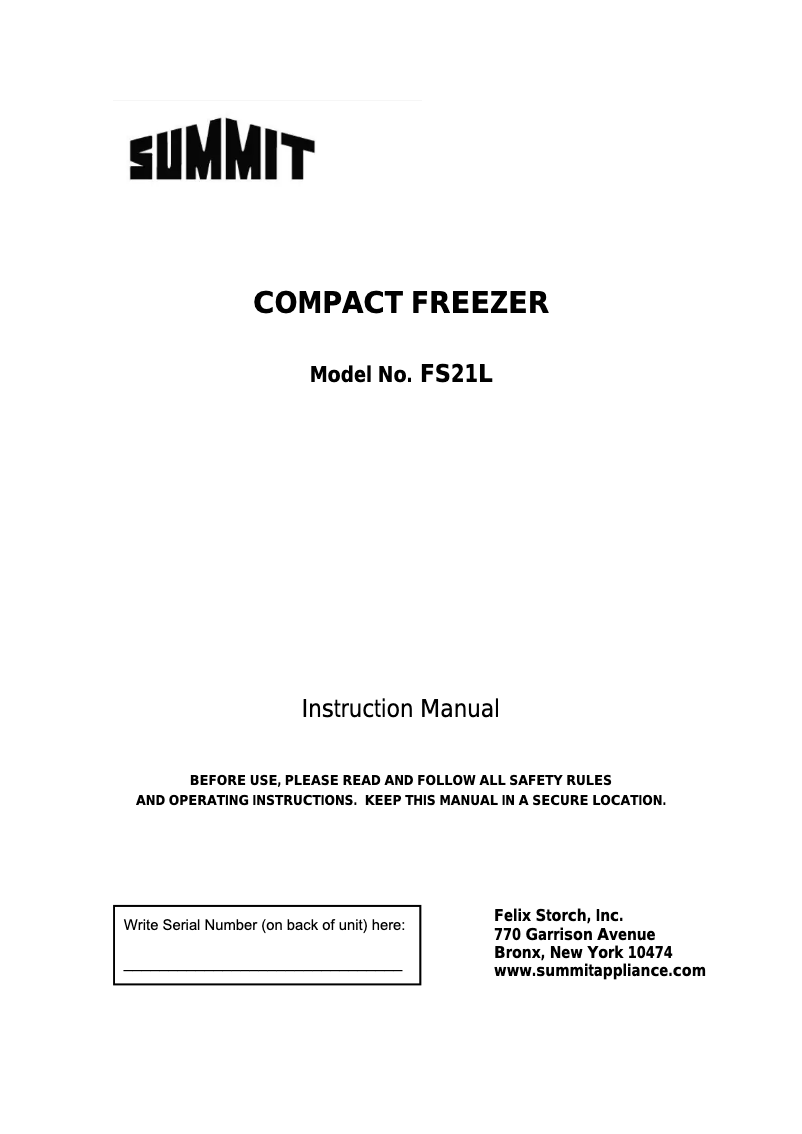 Page 1 de la notice Manuel utilisateur Summit FS21L