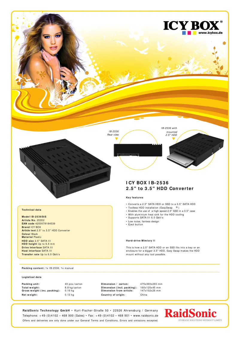 Page 1 de la notice Fiche technique Icy Box IB-2536StS