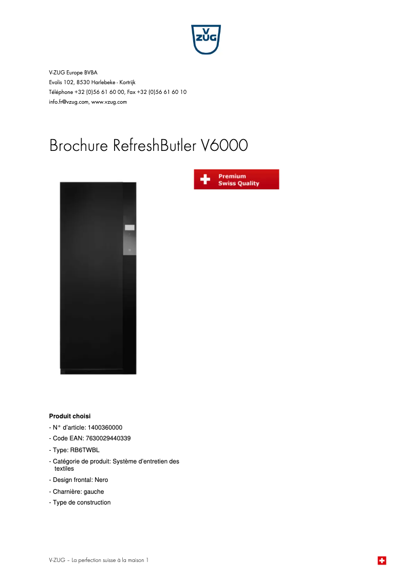 Página 1 del manual Folleto V-Zug RefreshButler V6000