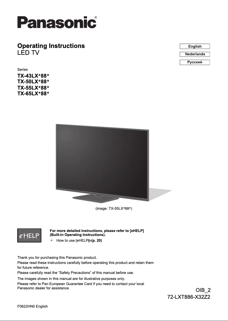 Page 1 de la notice Manuel utilisateur Panasonic TX-65LXX889
