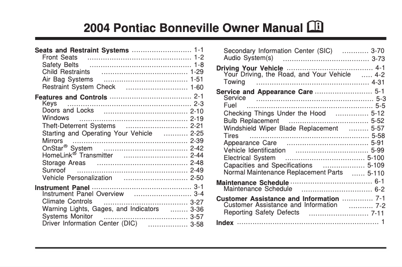 Image de la première page du manuel de l'appareil Bonneville (1998)