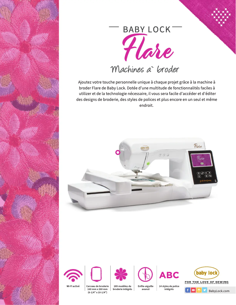 Page 1 de la notice Fiche technique Baby Lock Flare
