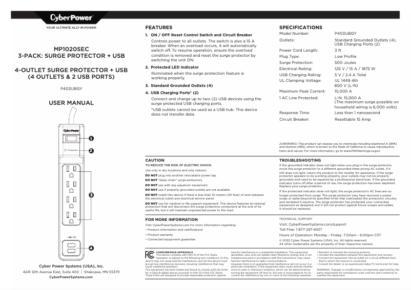 Page n°1 - Manuel utilisateur CyberPower MP1020SEC