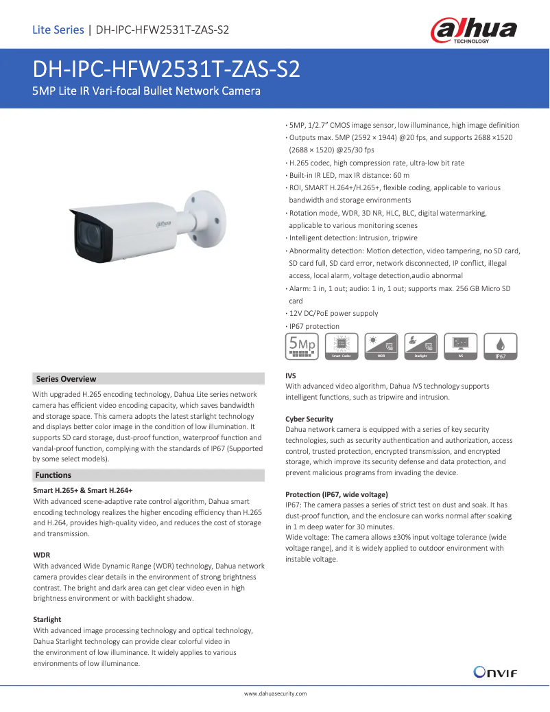 Page n°1 - Fiche technique Dahua Technology IPC-HFW2531T-ZAS-S2