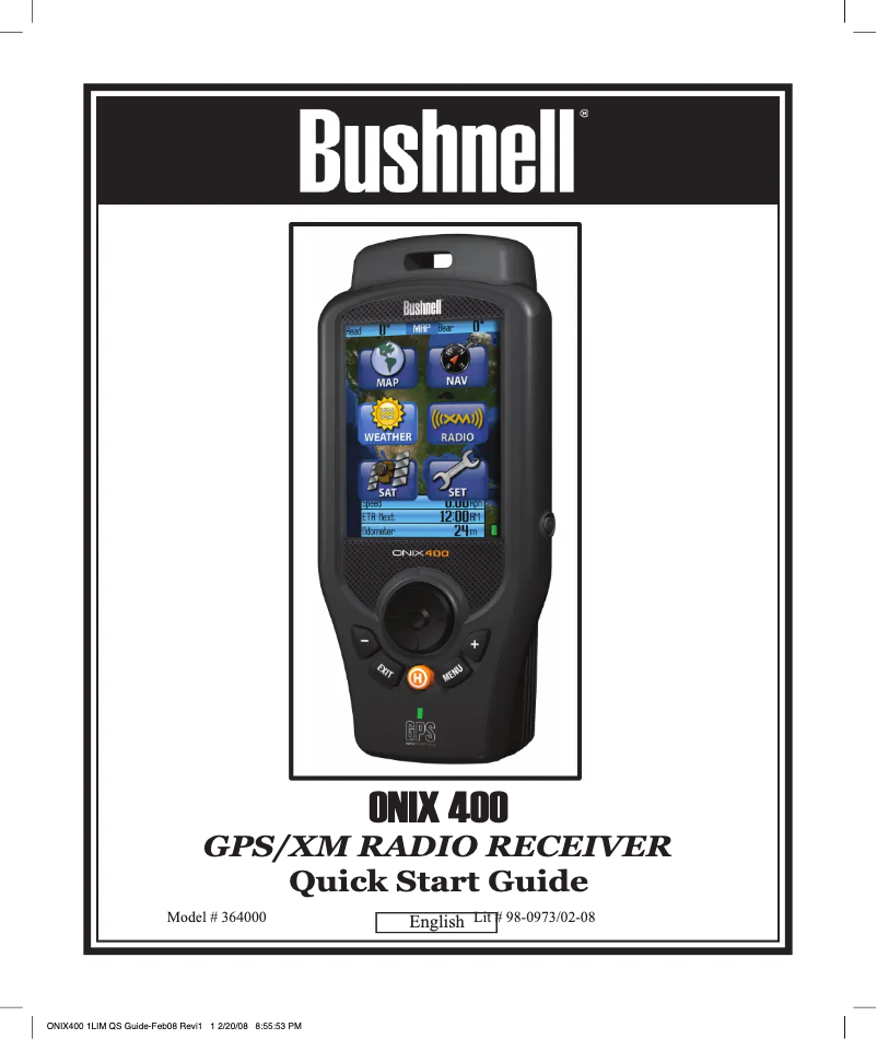 Page 1 de la notice Manuel utilisateur Bushnell ONIX 400