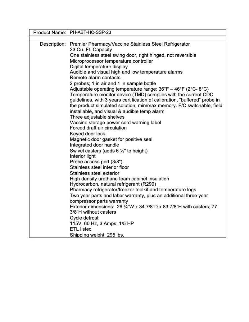 Page 1 de la notice Fiche technique American BioTech Supply PH-ABT-SSP-23