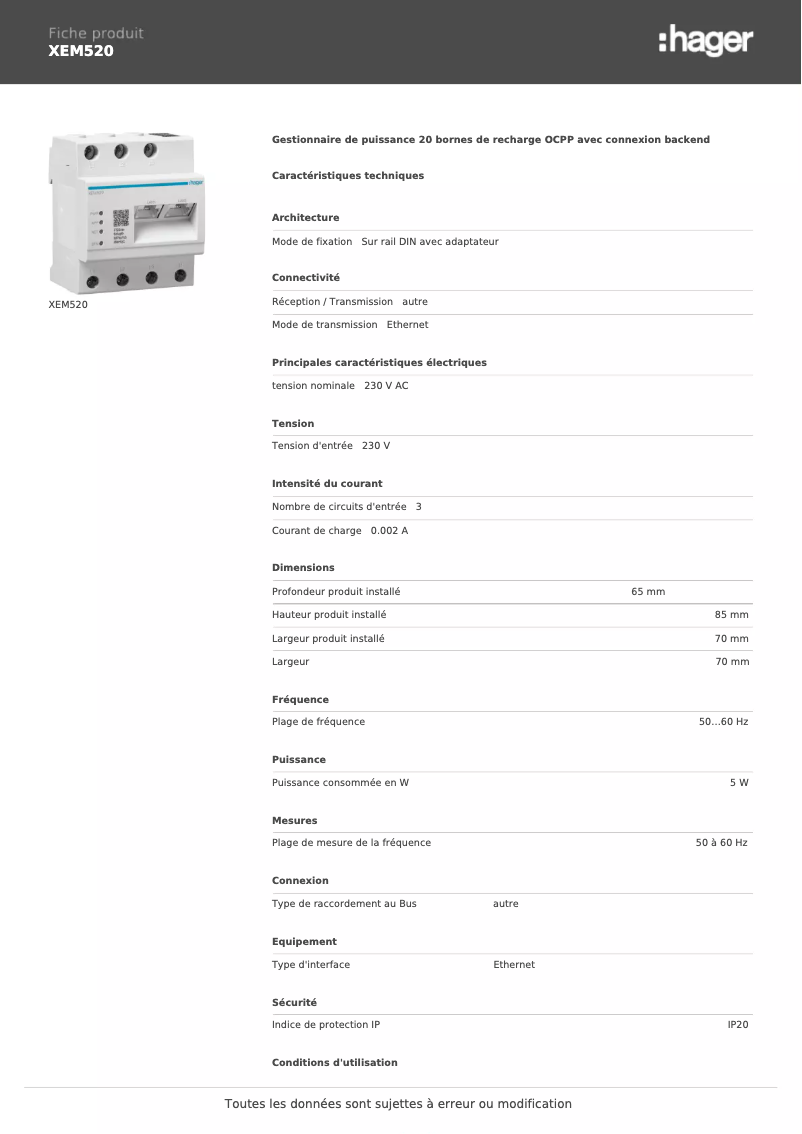 Image de la première page du manuel de l'appareil XEM520
