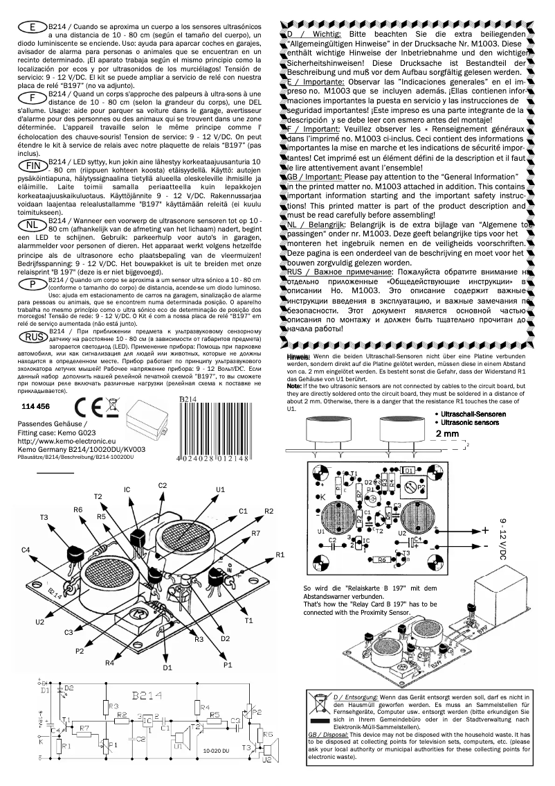 Page 1 de la notice Manuel utilisateur Kemo B214
