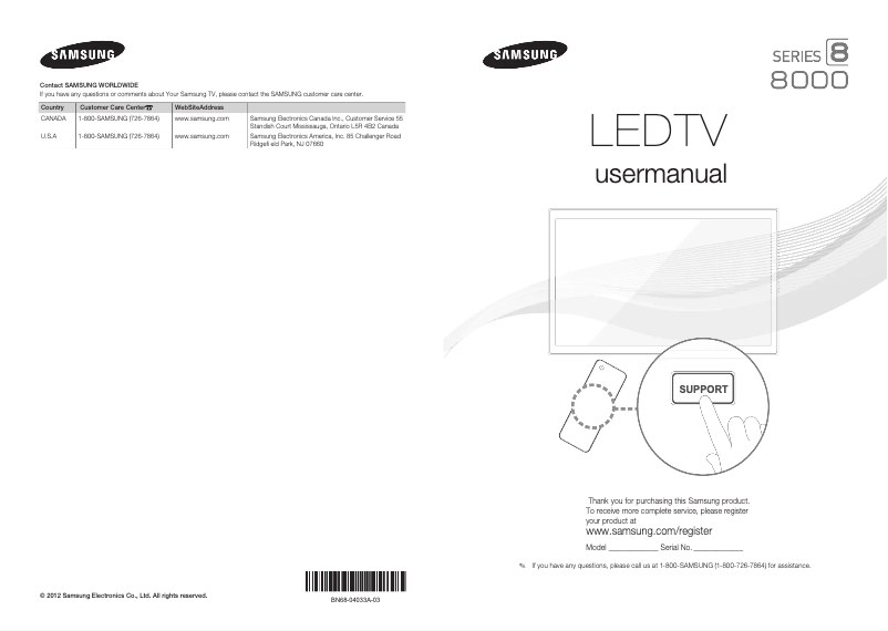 Page 1 de la notice Manuel utilisateur Samsung UN60ES8000