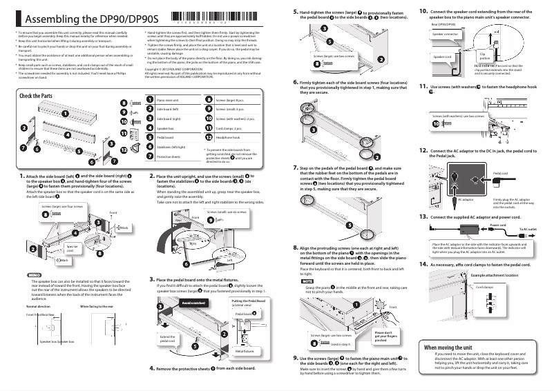 Page 1 de la notice Instructions / montage Roland DP90S