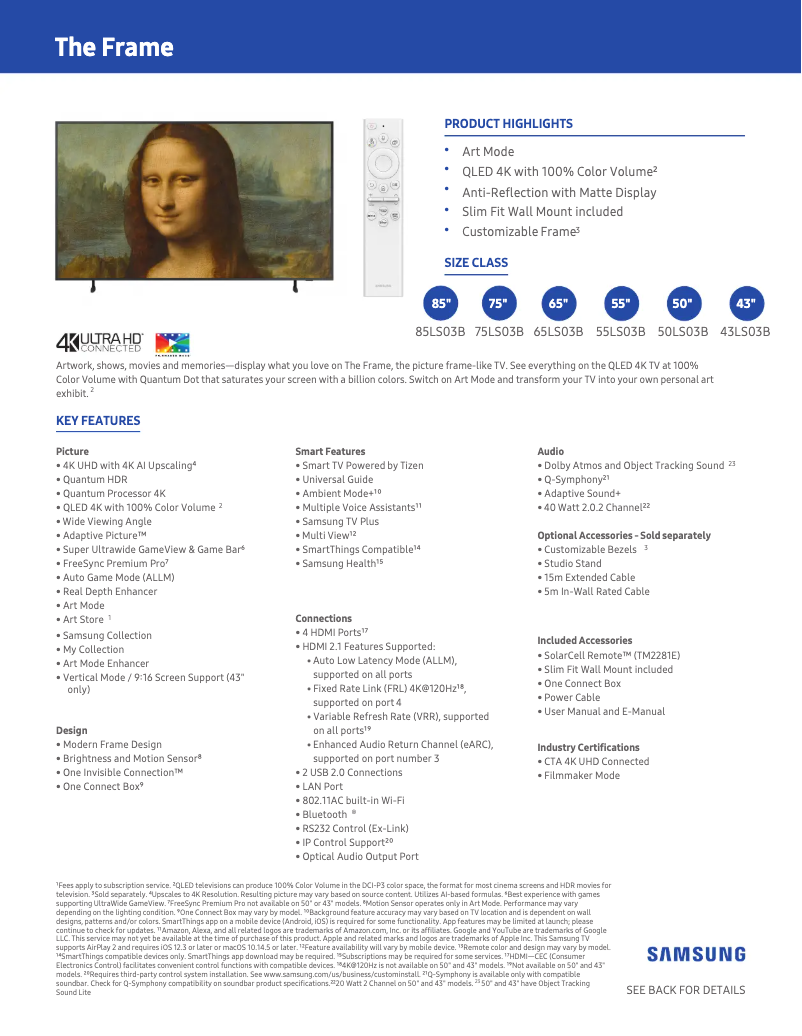 Página 1 del manual Ficha técnica Samsung The Frame QN32LS03B