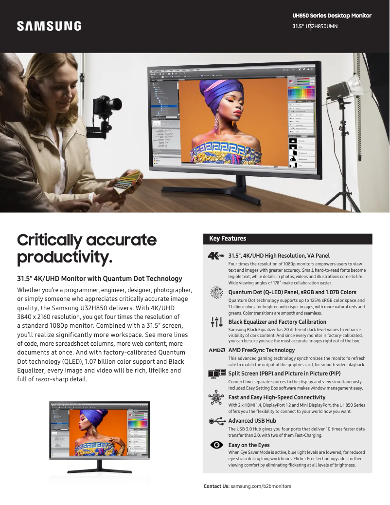 Page n°1 - Fiche technique Samsung LU32H850UMNXZA