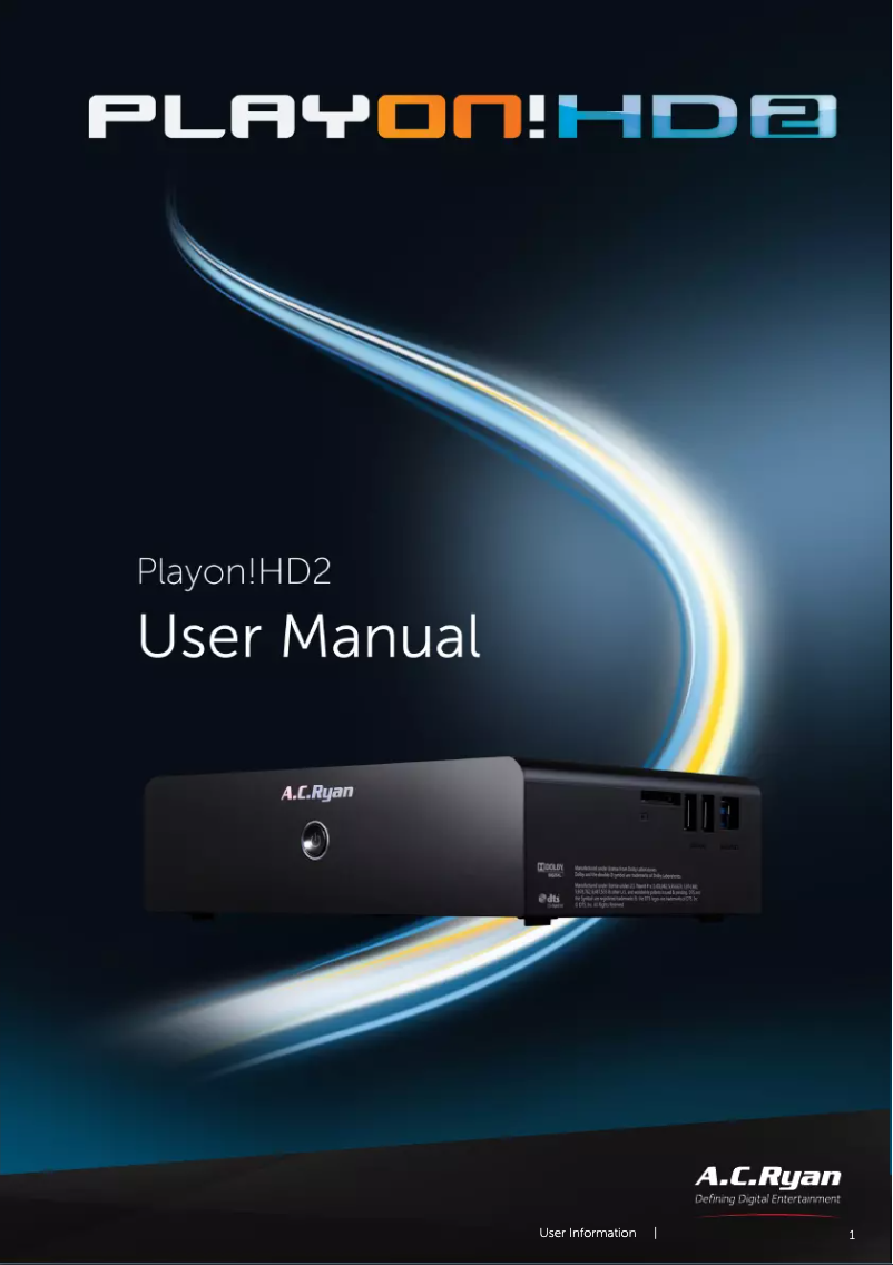 Image de la première page du manuel de l'appareil Playon!HD ACR-PV73700