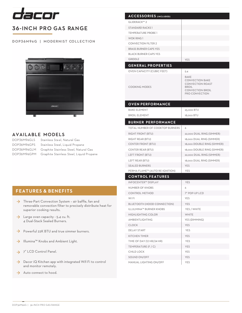 Page n°1 - Fiche technique Dacor DOP36M96GLM