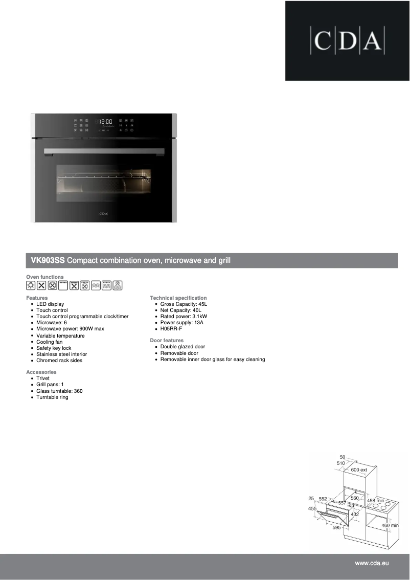 Page 1 de la notice Fiche technique CDA VK903SS