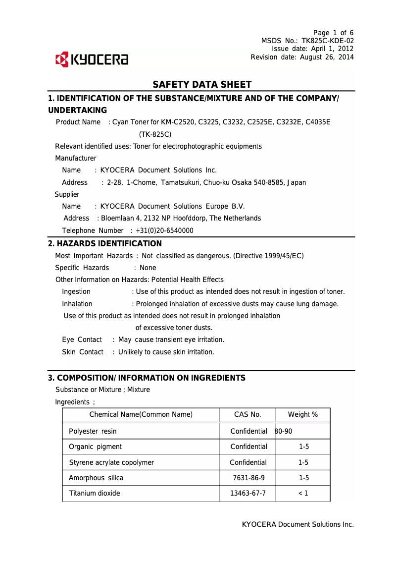 Page 1 de la notice Instructions de sécurité Kyocera KM-C3232E
