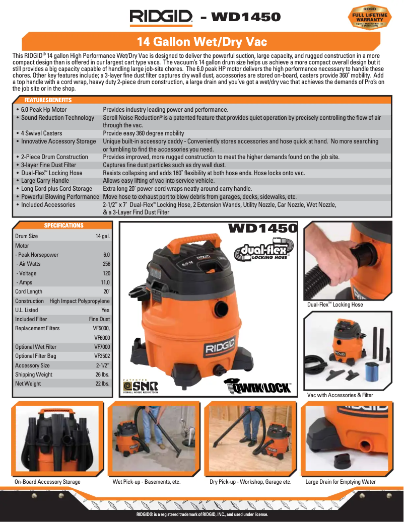 Page 1 de la notice Catalogue Ridgid WD1450EX1