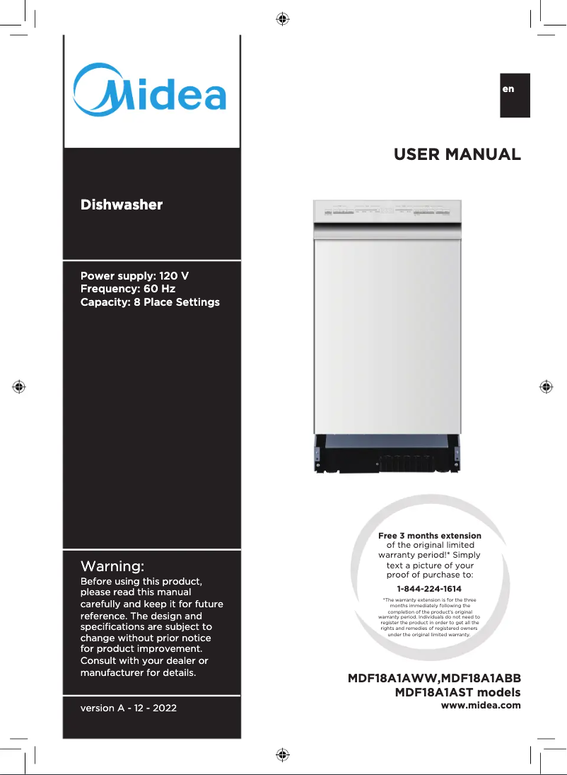 Page 1 de la notice Manuel utilisateur Midea MDF18A1AST