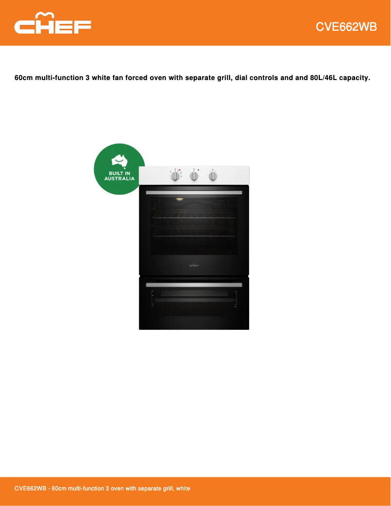 Page 1 de la notice Fiche technique Chef CVE662WB