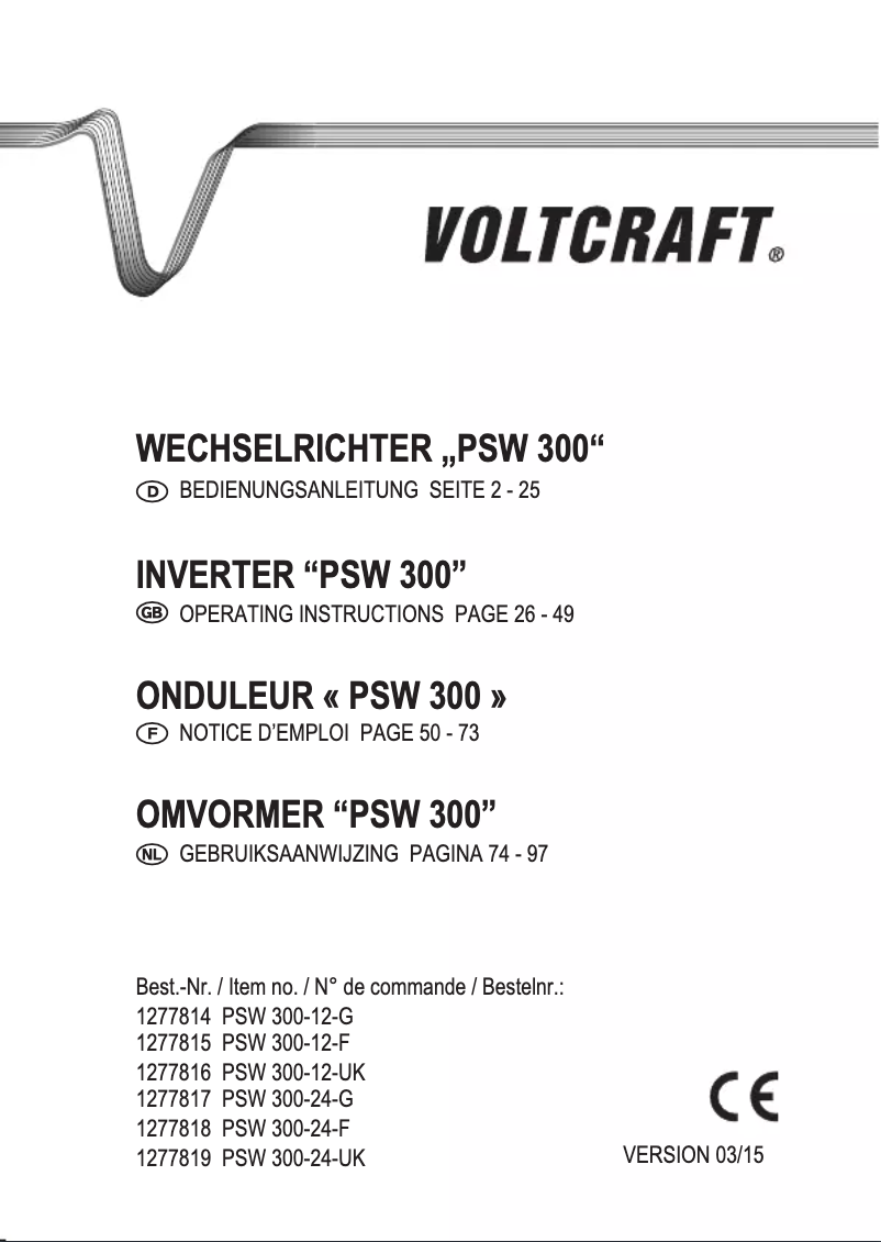 Page 1 de la notice Manuel utilisateur Voltcraft PSW 300-24-G