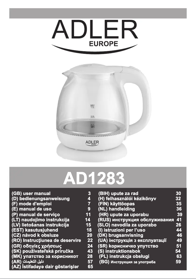 Page n°1 - Manuel utilisateur Adler AD 1283