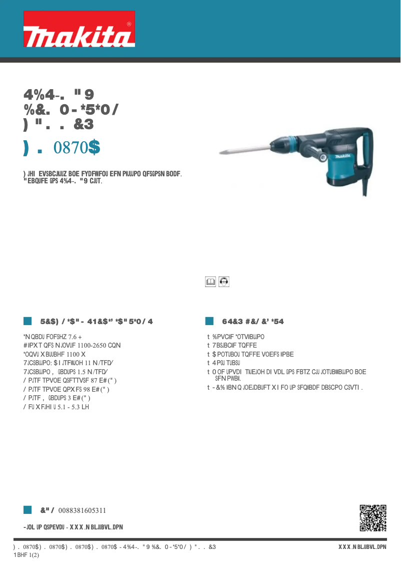 Página 1 del manual Ficha técnica Makita HM0870C