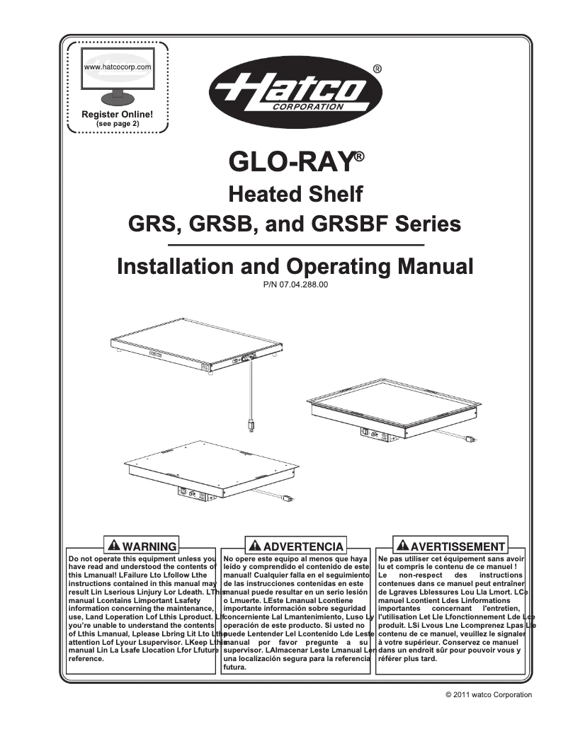 Page 1 de la notice Manuel utilisateur Hatco Glo-Ray GRS-72-I