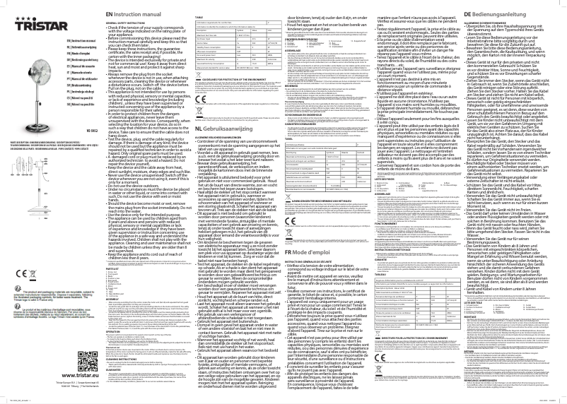 Page 1 de la notice Manuel utilisateur TriStar VE-5952