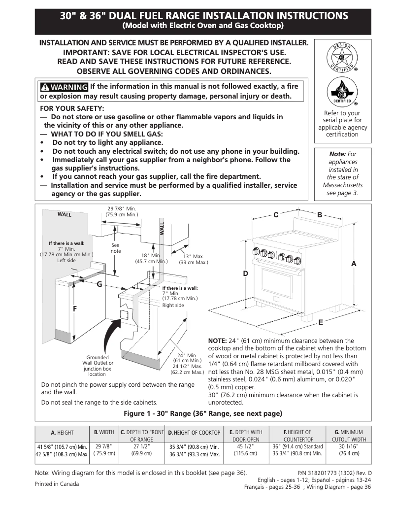 Page n°1 - Guide d'installation Electrolux E36DF76GPS