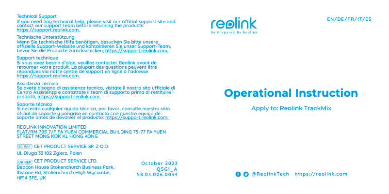 Page 1 de la notice Manuel utilisateur Reolink TrackMix