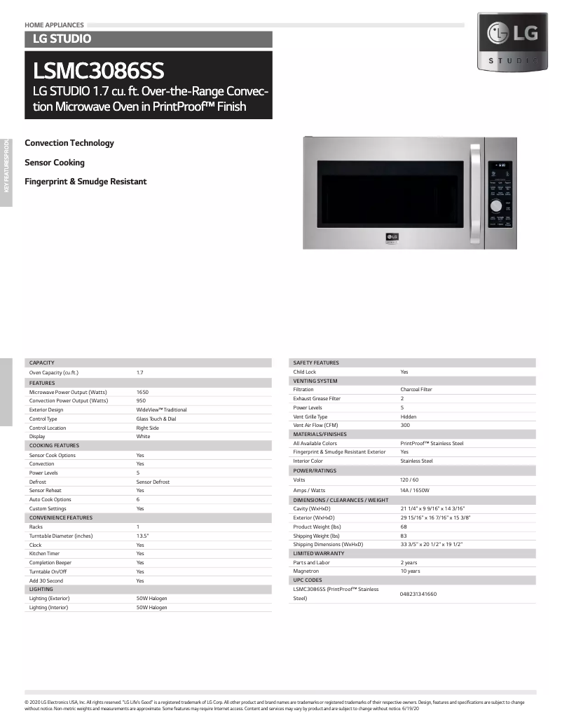 Page n°1 - Fiche technique LG LSMC3086SS