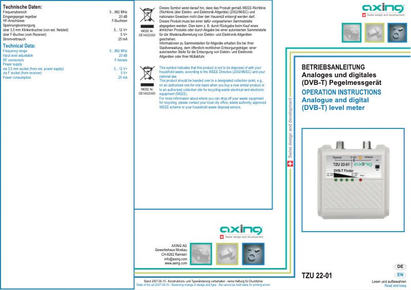 Page n°1 - Manuel utilisateur Axing TZU 22-01